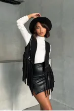 Topshow Siyah Püsküllü Droplu Toptan Yelek | F1806