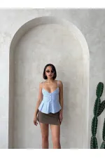 Striped Strap Blouse - Blue | Topshow