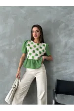 Topshow Zümrüt Zümrüt Dantel Detaylı Toptan Bluz