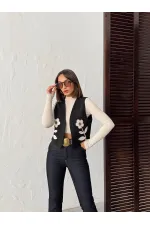 Gilet en daim scuba à applications Topshow - Noir | F2025