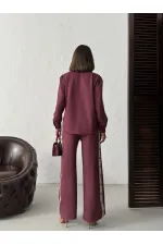 Topshow Stripe Detailed Scuba Suede Shirt - Claret Red | F1973