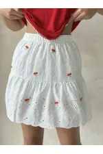 Jupe Topshow rouge à fleurs brodée au-dessus du genou (vente en gros)