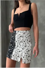 Heart Patterned Above Knee Wholesale Skirt - Black and White | TOPSHOW