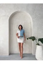 Denim Detailed Lace Short Skirt - Raw Topshow