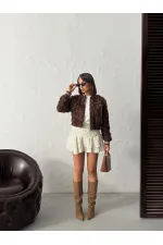 Topshow - Toptan Gül Süzüneli Fermuarlı Mont - Kahve