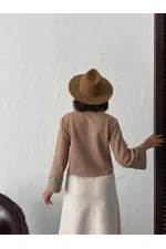 Topshow Şerit Detaylı Scuba Süet Fermuarlı Ceket - VİZON | F1971