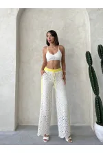 Kot Detaylı Dantel Pantolon - Sarı | Topshow | F1759