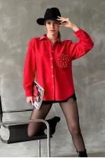 Wholesale Shirt with Tassel Pocket - Red | TOPSHOW | F1617