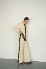 Lace Detail Striped Wholesale Trousers - Yellow | F2083 - Topshow