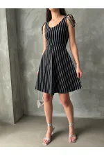 Topshow Black Silver Striped Sleeveless Wholesale Dress
