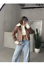 Süet Peluş Toptan Mont - Taba Krem | TOPSHOW | F1856