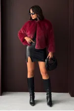 Topshow - Veste courte bordeaux à détails en fourrure (vente en gros)