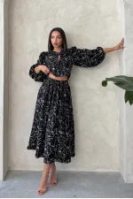 Nakışlı Toptan Etek - Siyah | Topshow | F1901