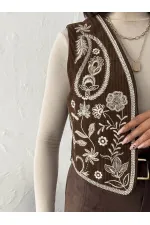 Topshow - Gilet en velours brodé en gros - Marron