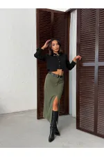 Jupe en velours côtelé Topshow en gros - Kaki | F2033