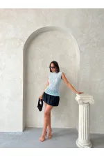 Blouse en dentelle à manches zéro - Bleue (vente en gros) | Topshow