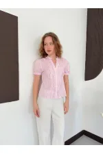 D 3021 STRIPED RUFFLED SHIRT - PINK D 3021 STRIPED RUFFLED SHIRT - PINK