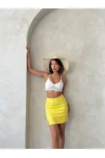 Pullu Kot Etek - Sarı | Topshow