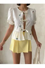 Önden Bağlamalı Nakışlı Bluz - Taş Topshow