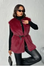 Topshow - Toptan Suni Kürk Yelek - Bordo