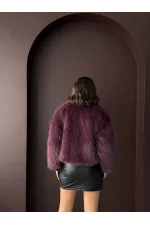 Topshow - Toptan Kürk Detaylı Mürdüm Kısa Ceket