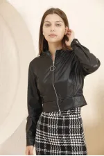 Veste en cuir en gros - Noire | TOPSHOW | F0443