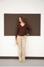 Blouse en gros avec col en dentelle - Café | F2088 - Topshow