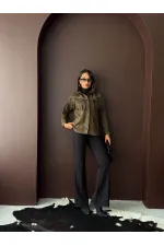 Topshow Püsküllü Droplı Scuba Süet Toptan Gömlek - Haki | F2029