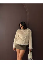 Topshow - Wholesale Rabbit Fur Buttoned Coat - Stone