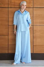 Saten Pantolon - Mavi | F2052 - Topshow