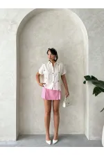 Kemer Detaylı Şort Toptan Etek - Pembe | Topshow