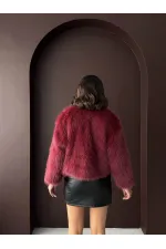Topshow - Veste courte bordeaux à détails en fourrure (vente en gros)