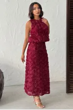 Topshow - Toptan Gül Süzüneli Etek - Bordo