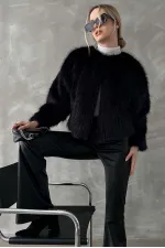 Topshow Siyah Suni Kürk Toptan Ceket | F1615