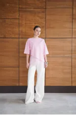 T-shirt asymétrique à détails en dentelle - Rose | D2953 - Topshow