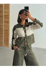 Veste-chemise femme en daim kaki avec détails en dentelle | Topshow | F1957