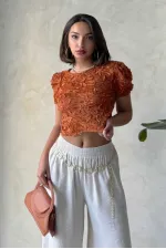 Topshow Kiremit Organze Üstü Süzüneli Toptan Bluz