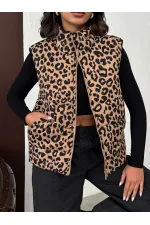 MINK BLACK F 1785 LEOPARD PRINT QUILTED VEST