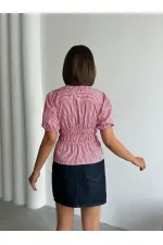 Önden Bağlamalı Çizgili Gömlek - Bordo Topshow