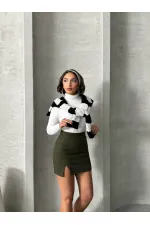 Topshow Haki Yırtmaçlı Etek | F1351