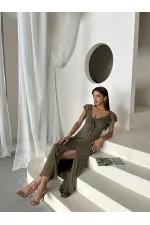 Topshow Khaki Plain Viscose Wholesale Dress