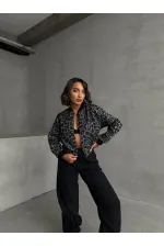 Kaşe Toptan Mont - Gri Leopar | TOPSHOW | F1827