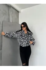 Leopar Bskılı Pejuş Toptan Mont - Siyah Zebra | TOPSHOW | F1654