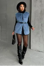 Gilet en plumes bleu en gros | TOPSHOW | F1567