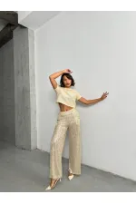 Simli Saçaklı Toptan Bluz - Krem | TOPSHOW | F1832