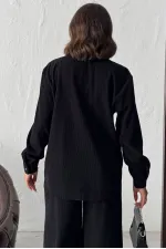 Topshow - Wholesale Embroidered Corduroy Shirt with Pocket - Black