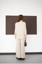 Pleated Hem Lace Up Wholesale Trousers - Stone | F2102 - Topshow