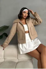 Veste zippée en cuir laminé - Gris foncé | TOPSHOW | F1511