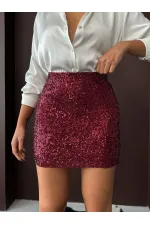 Topshow - Mini-jupe à sequins en gros - Mode chic pour les soirées et les fêtes - Bordeaux