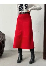 Topshow Scuba Suede Wholesale Skirt - Red | F2004